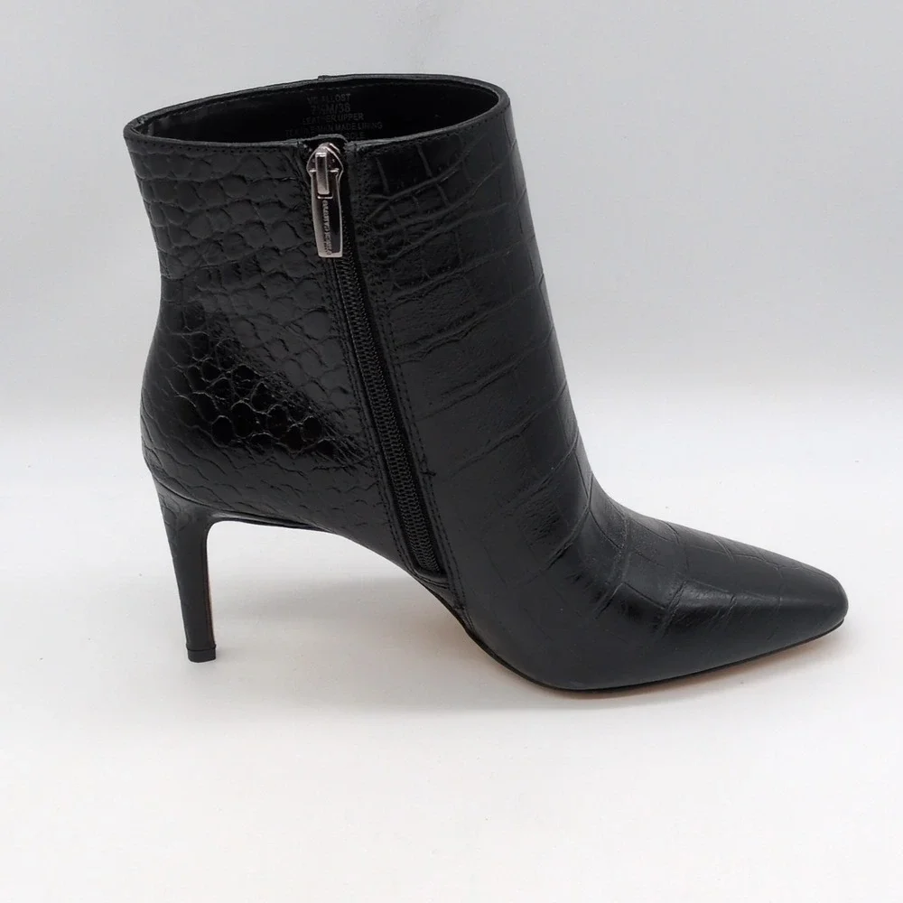 Vince Camuto Shoes Womens Allost Black Croc 7.5 Ankle Boot Stiletto Zip Chic NEW